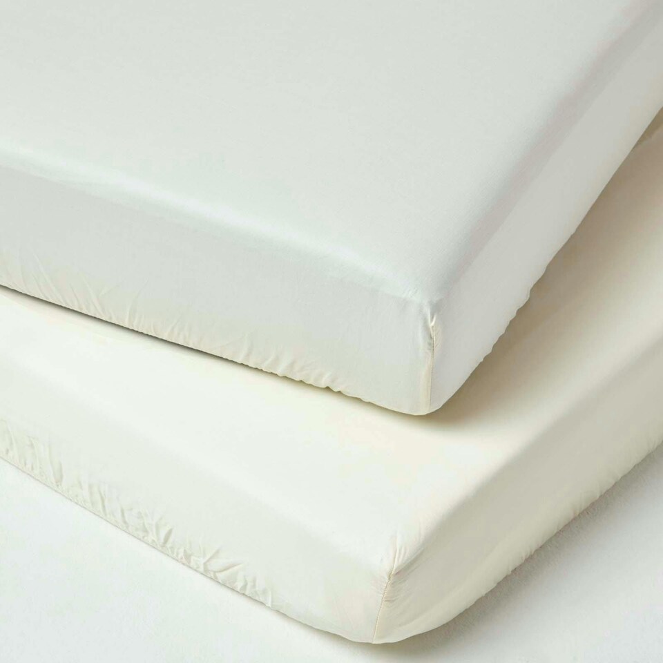 image 1 of Homescapes Cream Organic Cotton Fitted Cot Sheets 400 Thread Count, 2 Pack | Cream | One Size