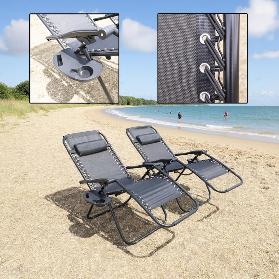 image 1 of Set of 2 Padded Zero Gravity Recliner Chairs with Cup Holders - Outdoor Garden Lounger