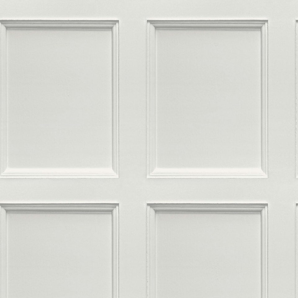Sample of Classic Wood Panel Wallpaper in Dove White Multi