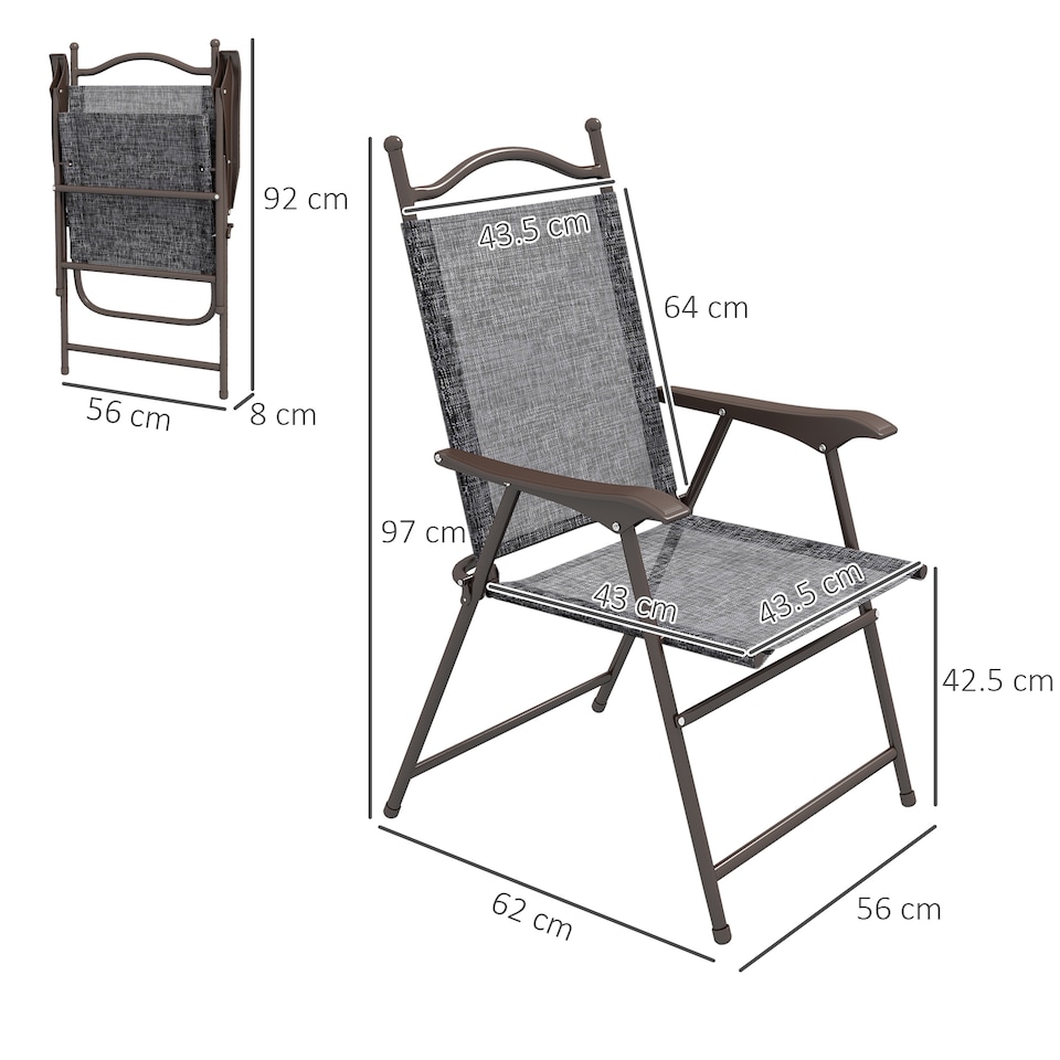 image 1 of Outsunny Folding Chairs Set of 2, Garden Chair with Armrest, Breathable Mesh Fabric Seat, Camping Sports Chairs for Adults, Grey