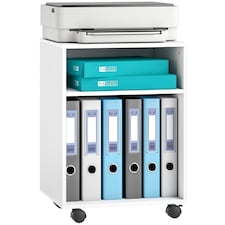 HOMCOM 2-Tier Printer Stand with Storage and Wheels, White | White | White | 40W x 35D x 55.5H cm