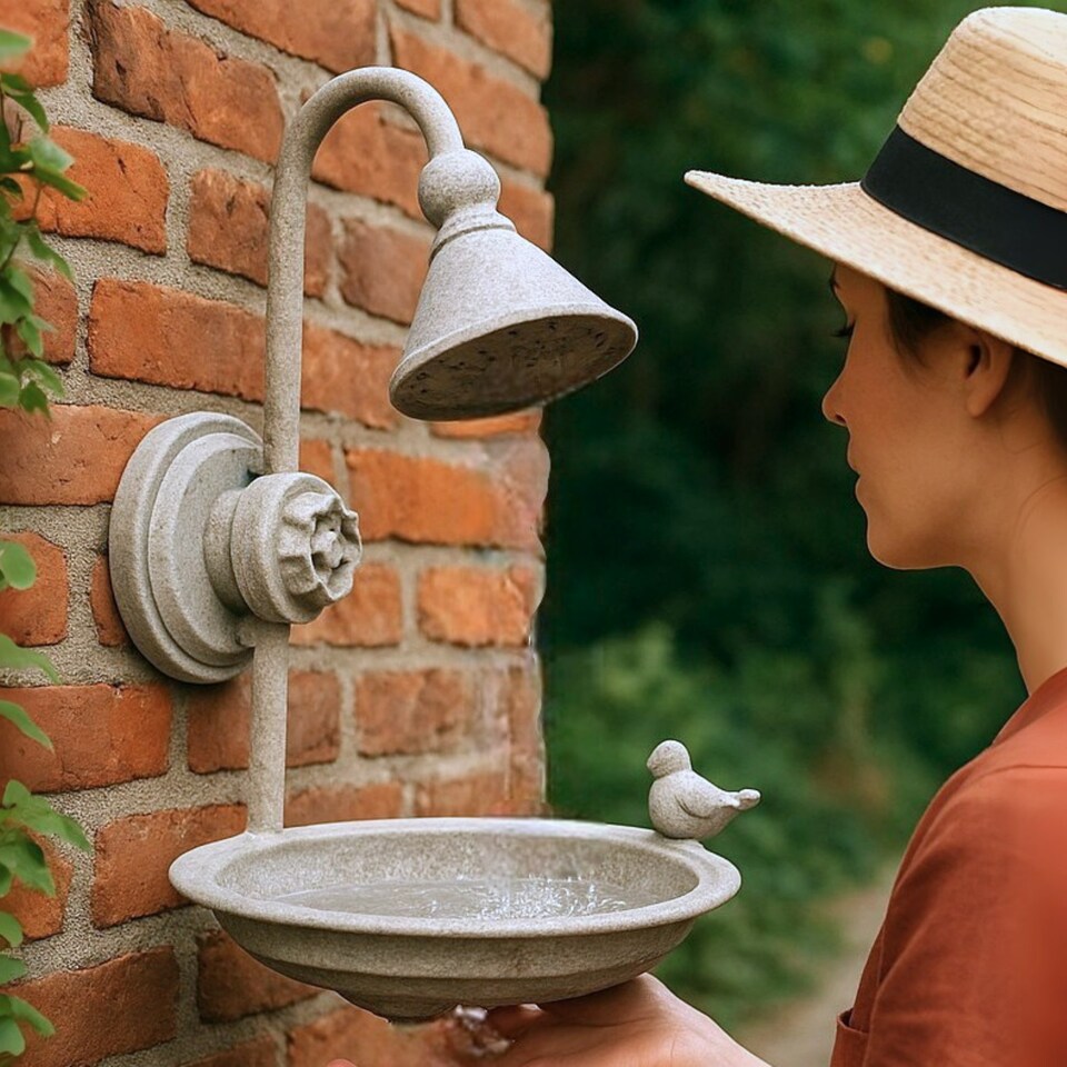 image 1 of Shower Head Bird Bath or Feeder all metal garden bird lover gift