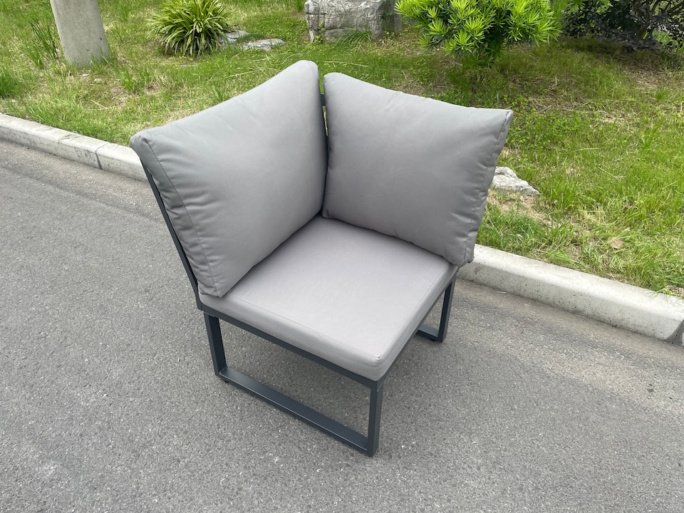 image 1 of Fimous Aluminum Outdoor Garden Furniture Corner Sofa Adjustable Rising Lifting Table Sets Dark Grey Black Tempered Glass 8 Seater