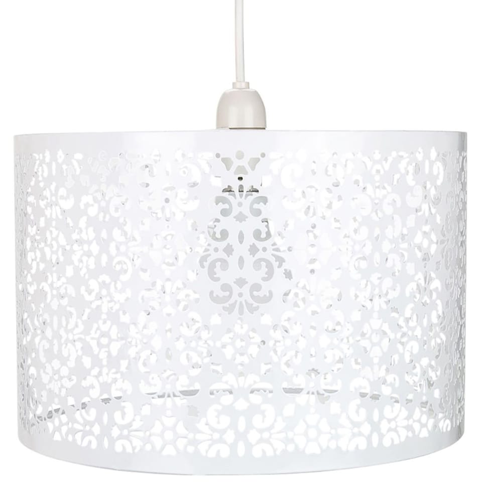image 1 of Moroccan Designed Large White Metal Pendant Light Shade with Floral Decoration | White | White | 1