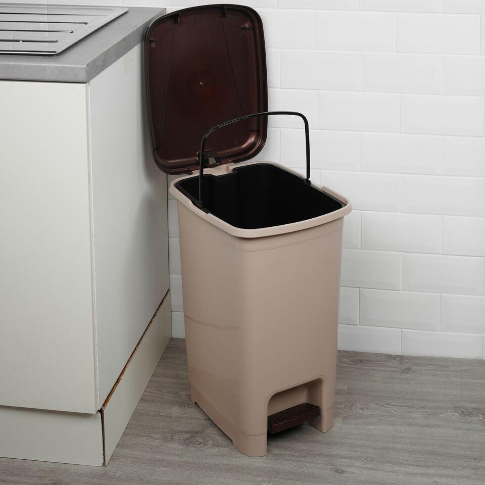image 1 of Slim Pedal Waste Recycling Bin Can Insert Step On Lid Kitchen Bathroom | Brown | 40L- Cappuccino