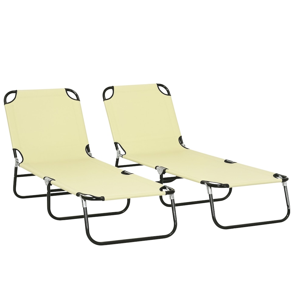 image 1 of Outsunny Folding Sun Loungers Set of 2 with Adjustable Backrest, Beige