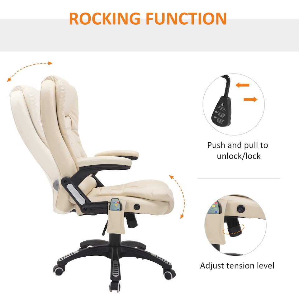 image 1 of HOMCOM 6-Point Massage Office Chair with Seat Heated for Home Office, PU Leather High Back Executive Desk Chair with Adjustable Height and 360 Swivel for Work Study, Beige