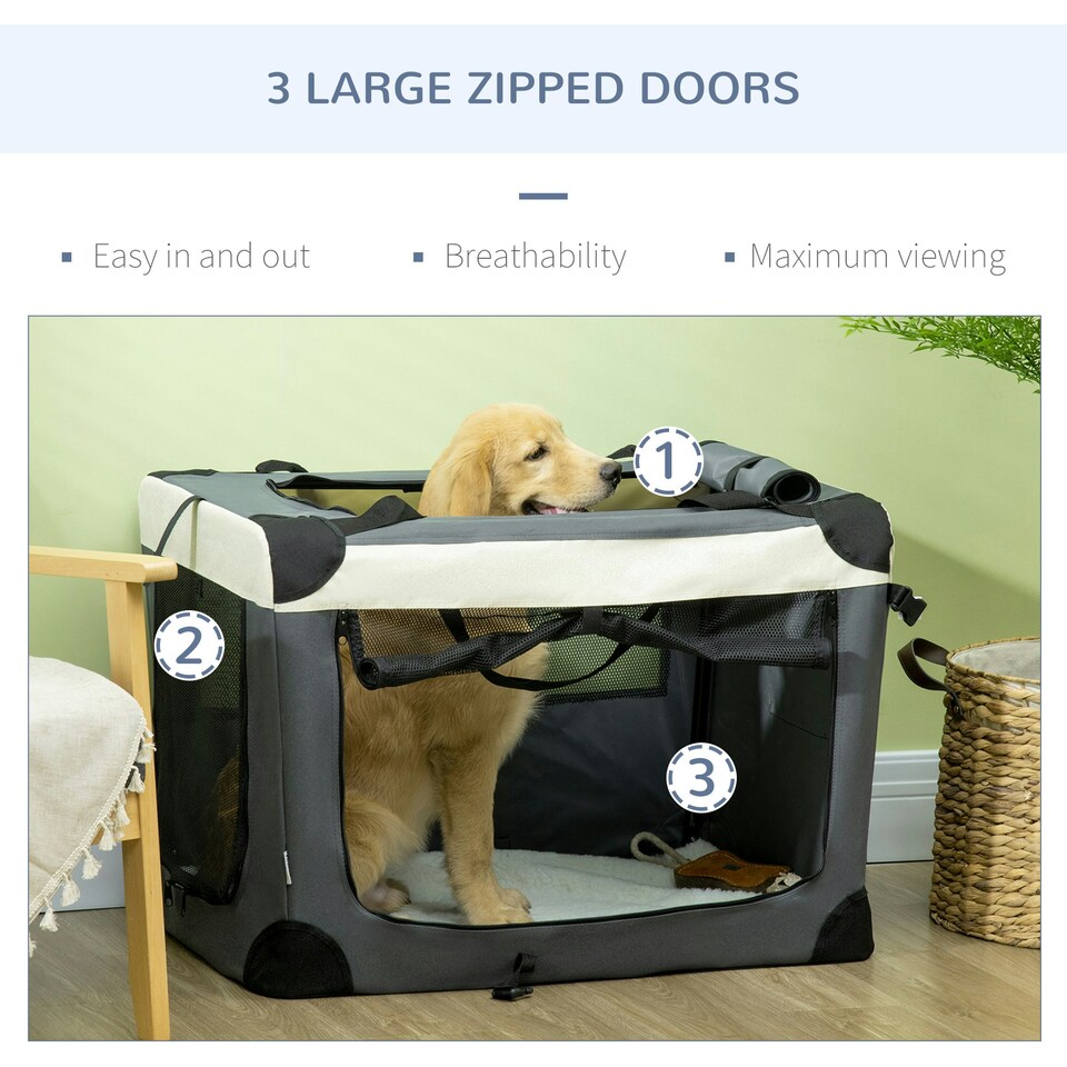 image 1 of PawHut 81cm Foldable Pet Carrier Bag Soft Travel Dog Crate for Medium Dogs Grey