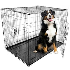 DogCrates+ 42-Inch XL Dog Crate with Dual Doors, Removable Metal Tray & Foldable Frame – Black Black | XL