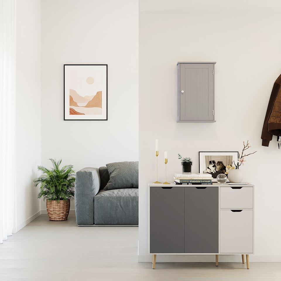 image 1 of Bath Vida Priano 1 Door Wall Mounted Bathroom Cabinet, Grey