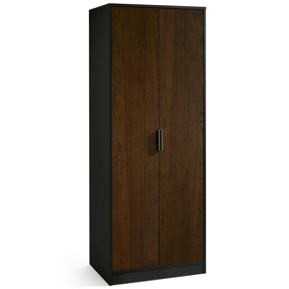 image 1 of Walnut Oak and Matt Black 2 Door Soft Close Wardrobe