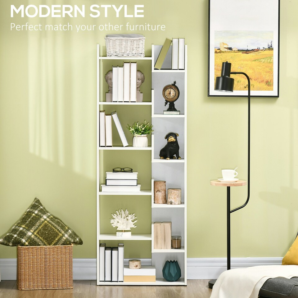 image 1 of HOMCOM 6-Tier Bookshelf Freestanding Decorative Storage Shelves for Home White