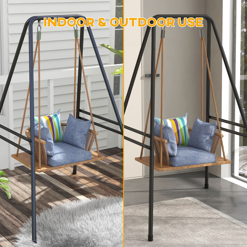 image 1 of Outsunny Hammock Chair Stand Metal Frame Hammock Stand Only, Black | Black | Black