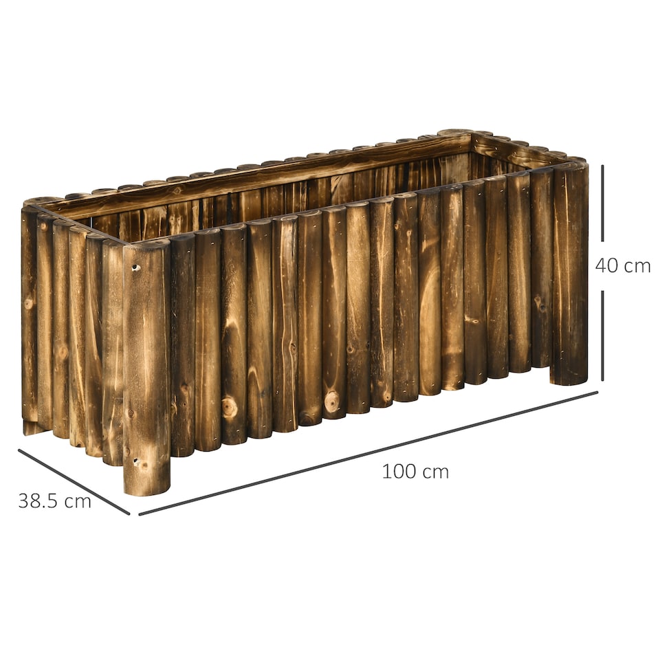 image 1 of Outsunny Raised Flower Bed Wooden Rectangualr Planter Container Box Wood 4 Feet | Brown | Natural wood colour