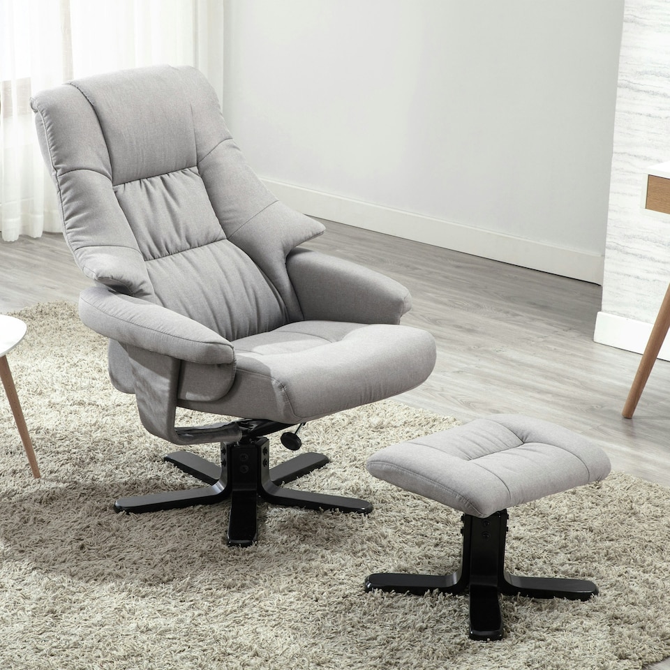 image 1 of Sorento Swivel Recliner Linen Fabric Chair w Footstool Armchair Grey (Grey)