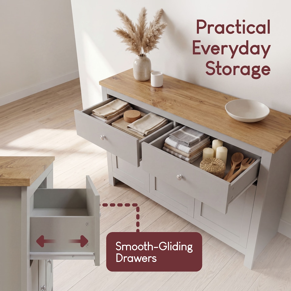 image 1 of Vida Designs Arlington 2 Drawer 3 Door Sideboard Shaker Buffet Cabinet Storage, Grey & Oak | Grey | Grey & Oak | 1