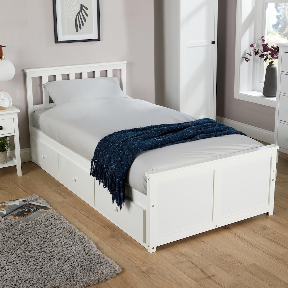 image 1 of Single 3ft Pine Wooden Bed Frame 3ft Underbed Storage Drawers Bedroom Furniture