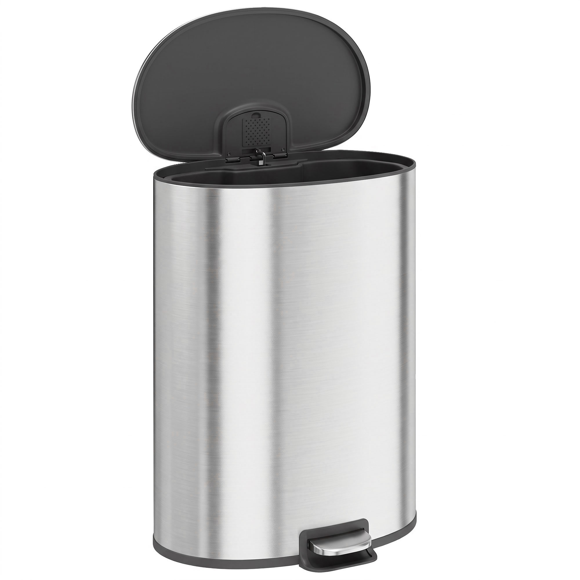 Homcom 50L Kitchen Pedal Bin Rubbish Bin With Soft-close Lid, Silver Tone, Silver
