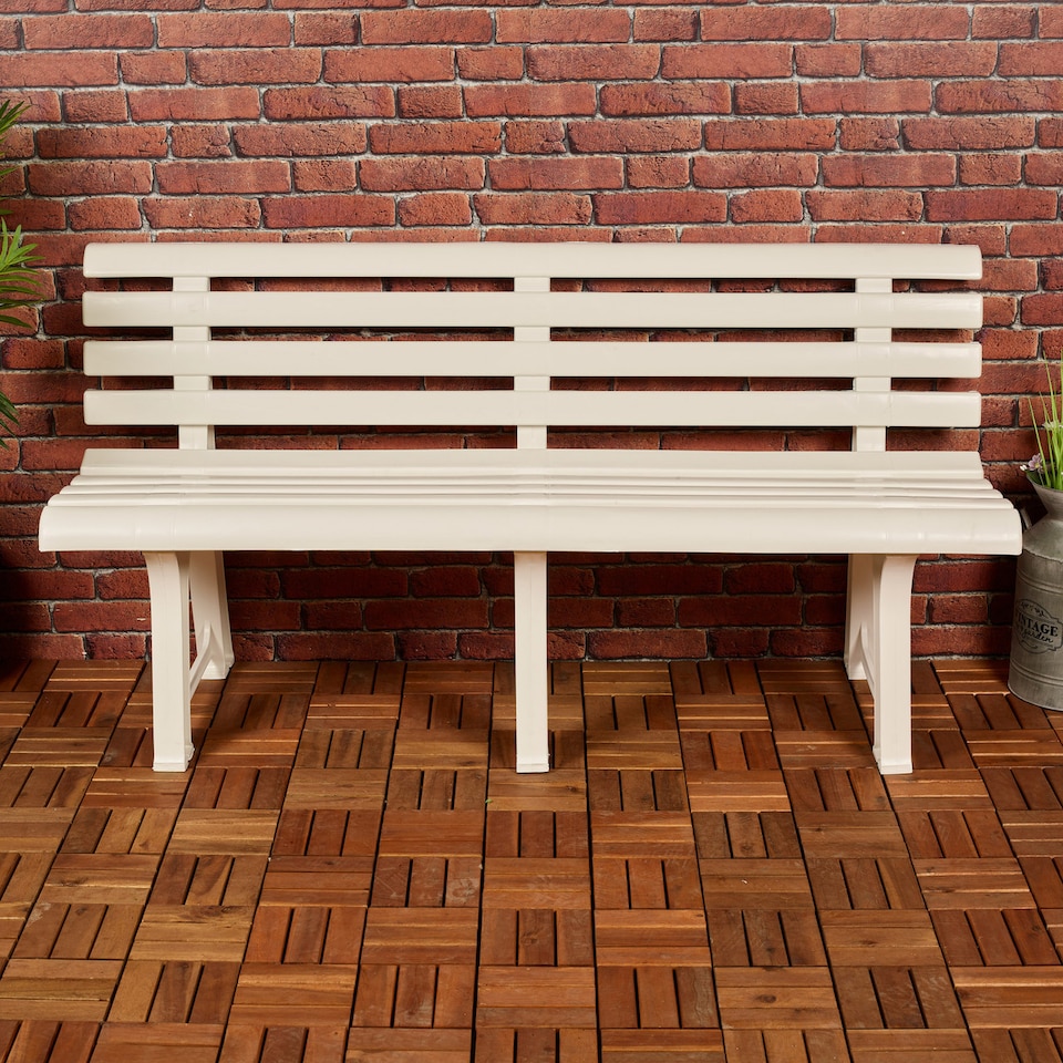 image 1 of 3-Seater Garden Outdoor Plastic Bench - 74x145x49cm | White | 1