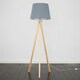 image 1 of ValueLights Barbro Wood Tripod Floor Lamp Grey Taper Shade
