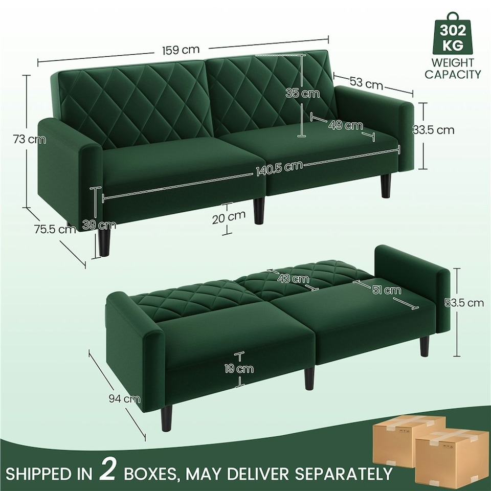 image 1 of Yaheetech Upholstered Couch w/ Adjustable Backrest Green