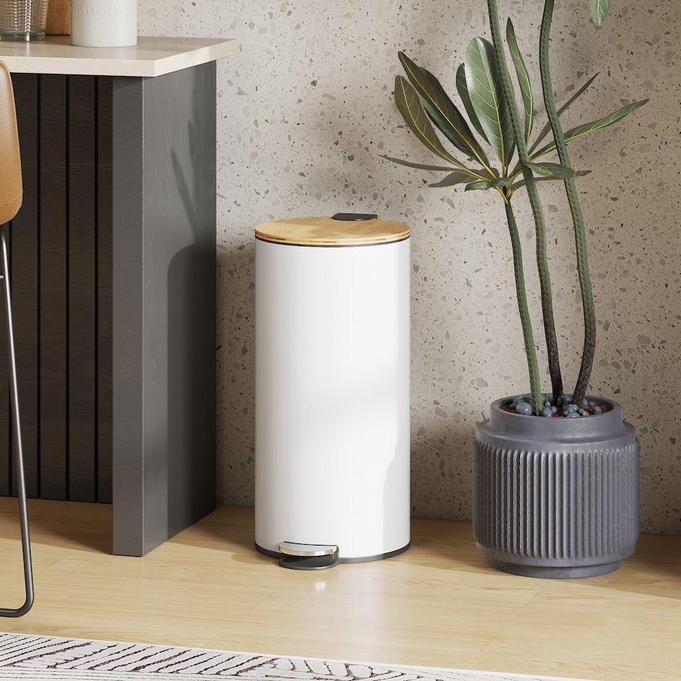 image 1 of HOMCOM Kitchen Bin, 30 Litre Pedal Rubbish Bin with Removable Bucket, White