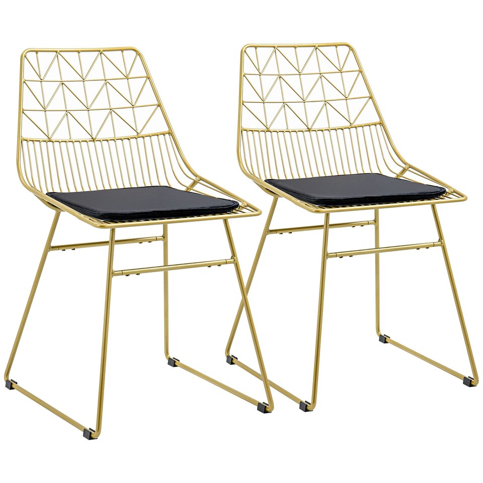 image 1 of HOMCOM Dining Chairs Set of 2, Metal Wire Kitchen Chairs with Back, Gold Tone
