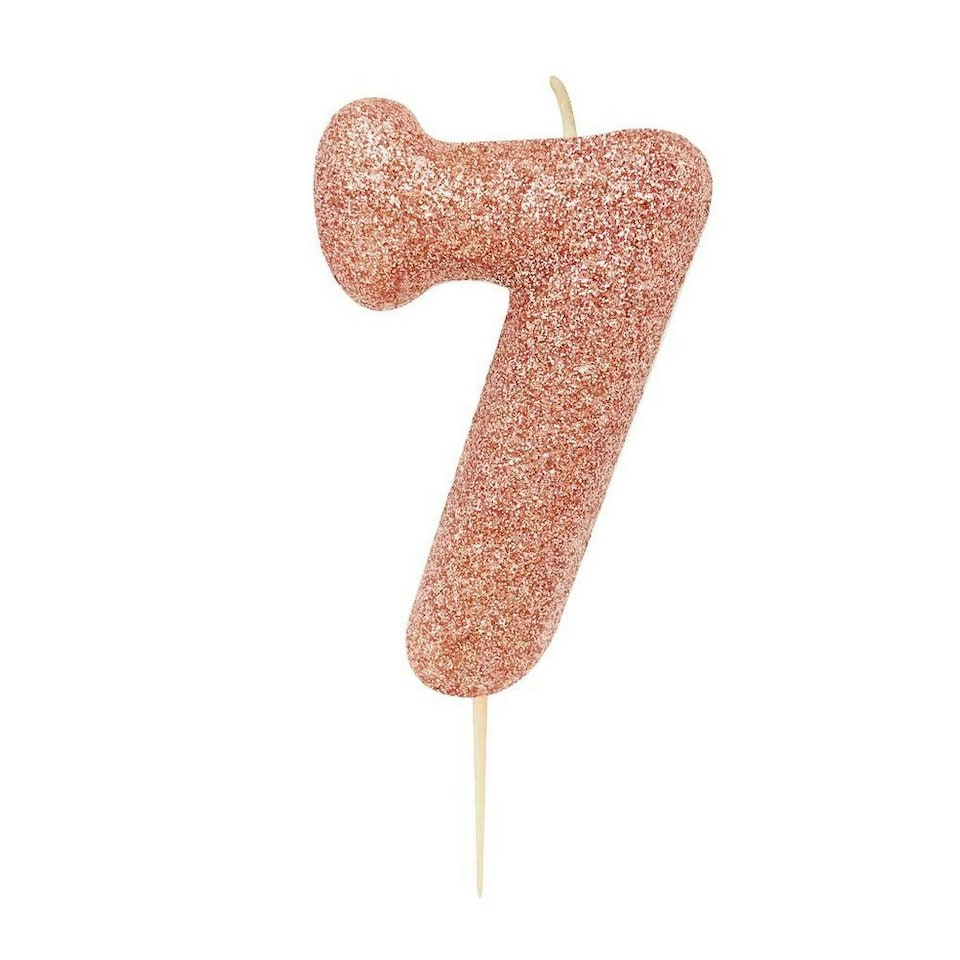 Anniversary House Metallic Glitter 7th Birthday Pick Candle - Rose Gold - One Size