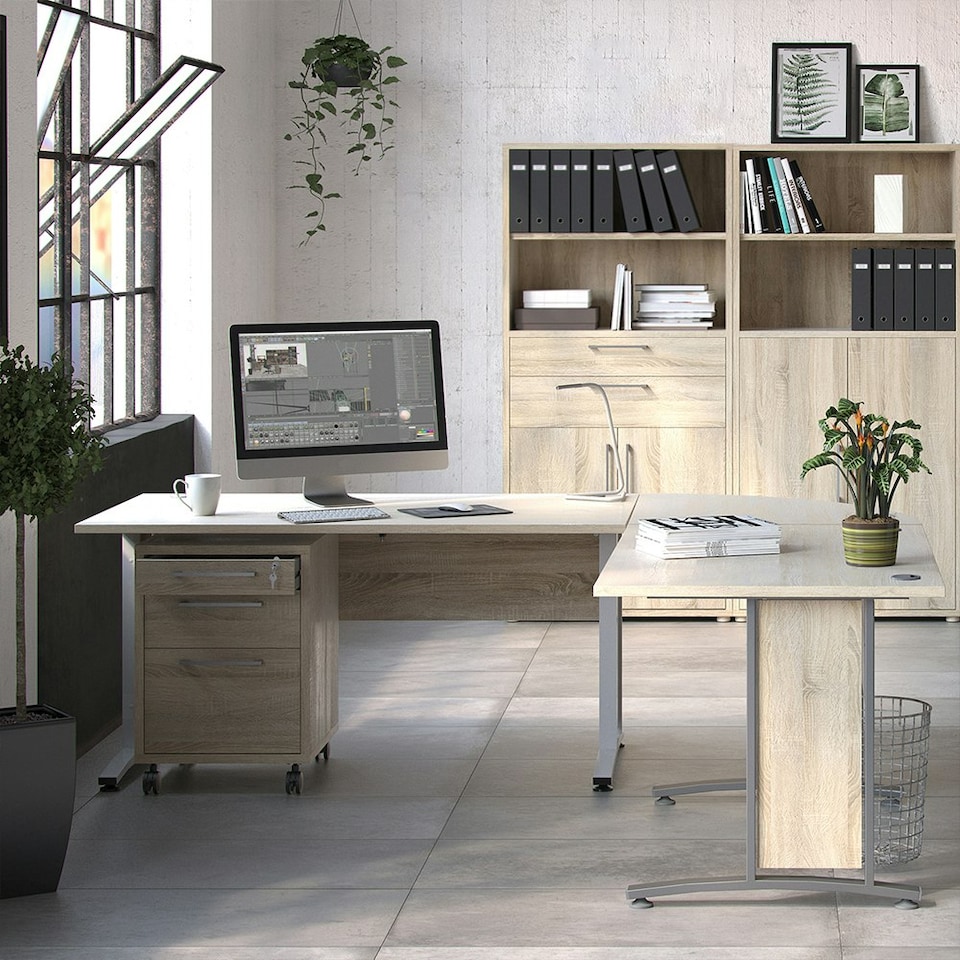 image 1 of Prima Bookcase 2 Shelves with 2 Drawers 2 Doors In Oak