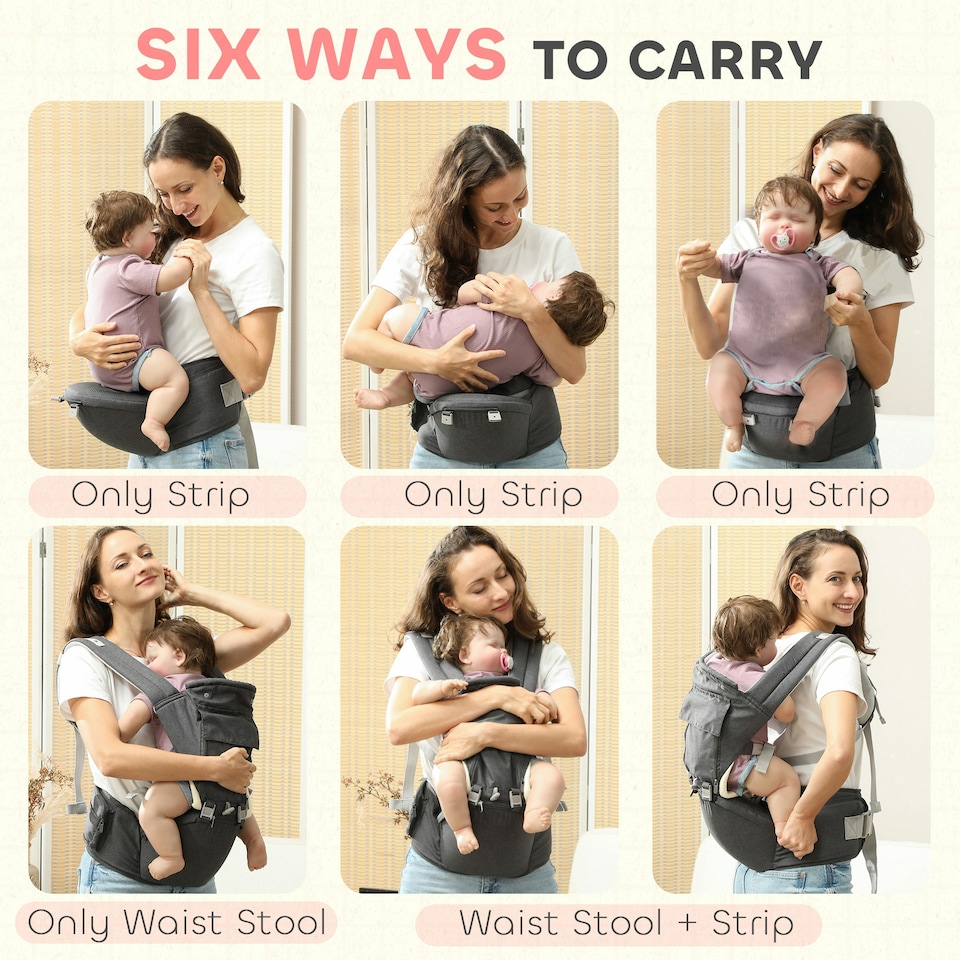 image 1 of AIYAPLAY 6-in-1 Baby Carrier for Newborn, Toddler with Removable Seat, Grey