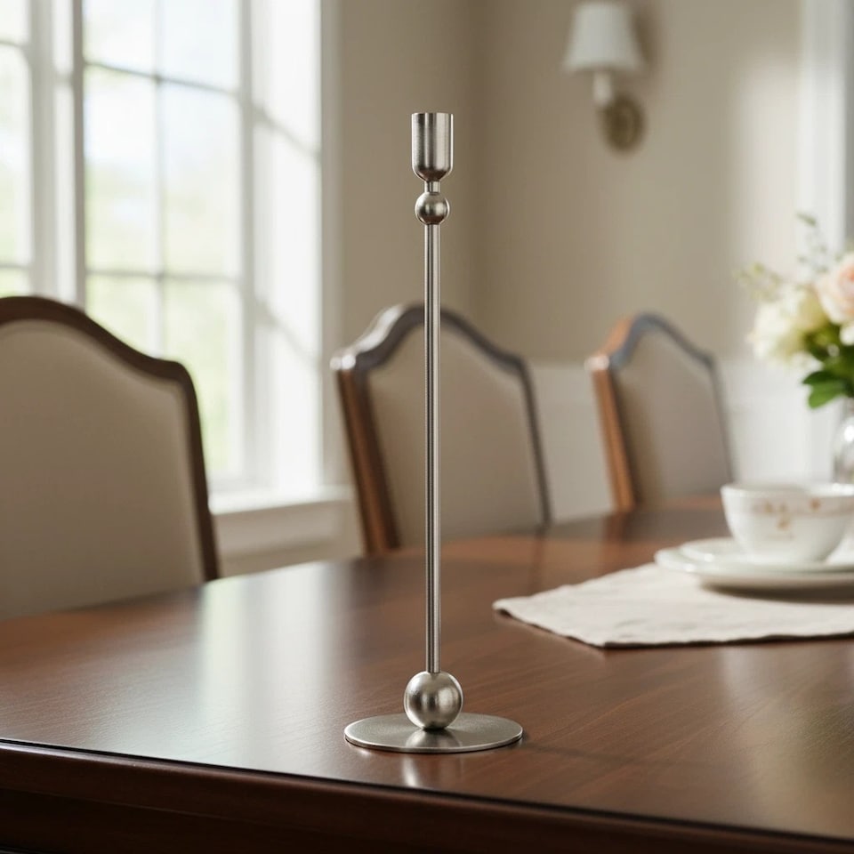 image 1 of 33cm Tall Metal Iron Taper Candle Stick Holder Dinner Table Wedding Party Decor | Silver | 1 x Silver