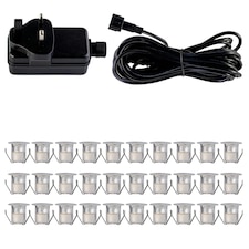 Set of 30 - 30mm Stainless Steel IP67 Warm White LED Decking Kit Chrome | Clear