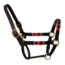 Blenheim Leather Polo Horse Headcollar - Turquoise/Red/Orange/Blue - Pony