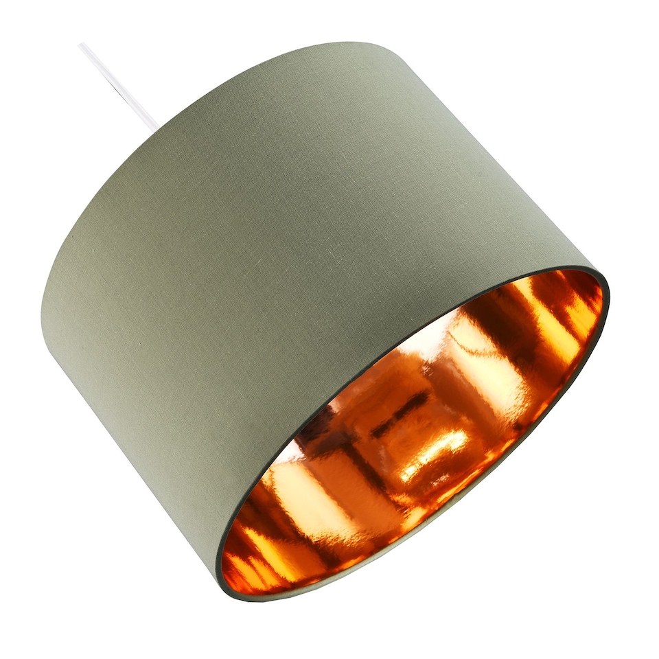 image 1 of Contemporary Olive Cotton 12" Table/Pendant Lamp Shade with Shiny Copper Inner | Green | Olive Green | 1