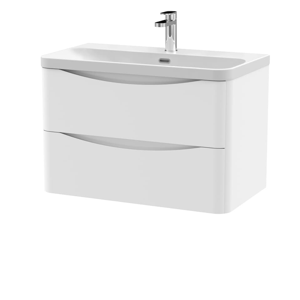 image 1 of Balterley Arch Modern Bathroom Wall Hung 2 Drawer Vanity Unit & Ceramic Basin | White | Satin White