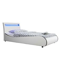 Orion LED Lights Headboard Gaming Style  White/Black Faux Leather Bed Frame (Single) | White | White | Single