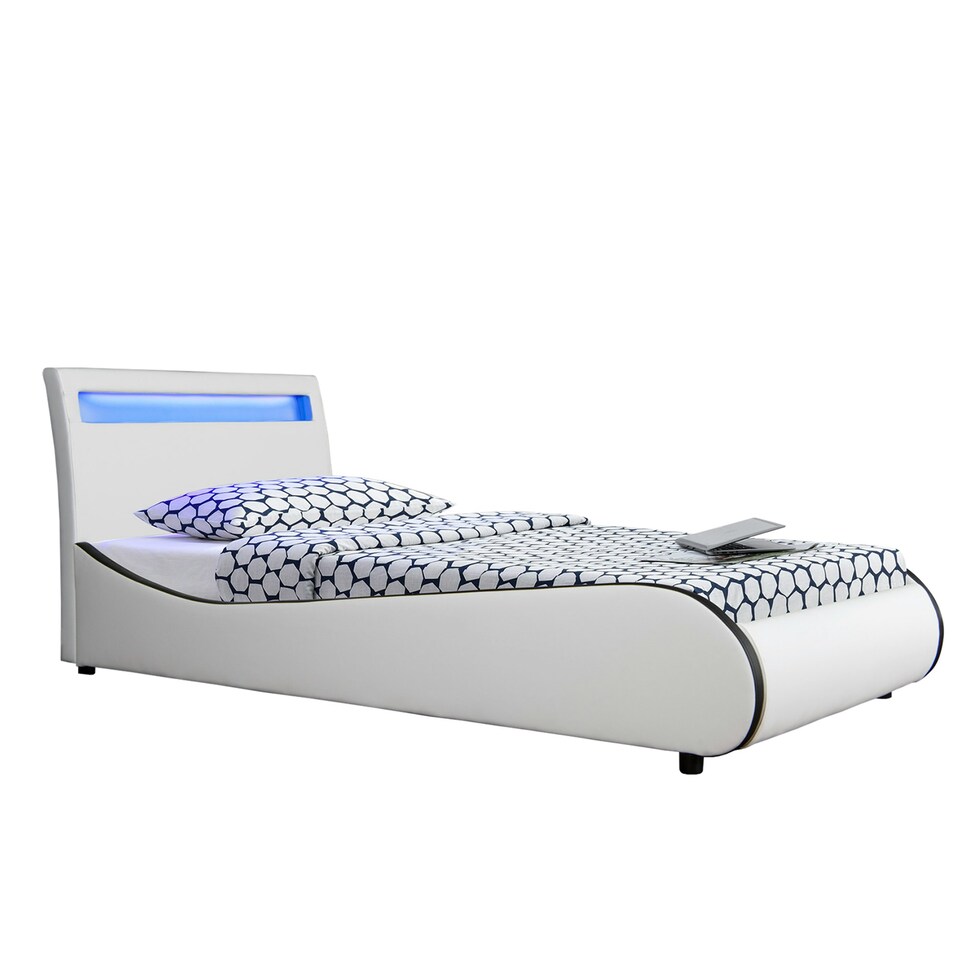 image 1 of Orion LED Lights Headboard Gaming Style  White/Black Faux Leather Bed Frame (Single) | White | White | Single