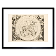 Jacques Cassini Flat Earth Map 1713 Sepia Planisphere 9x7" Black Framed Wall Art Print