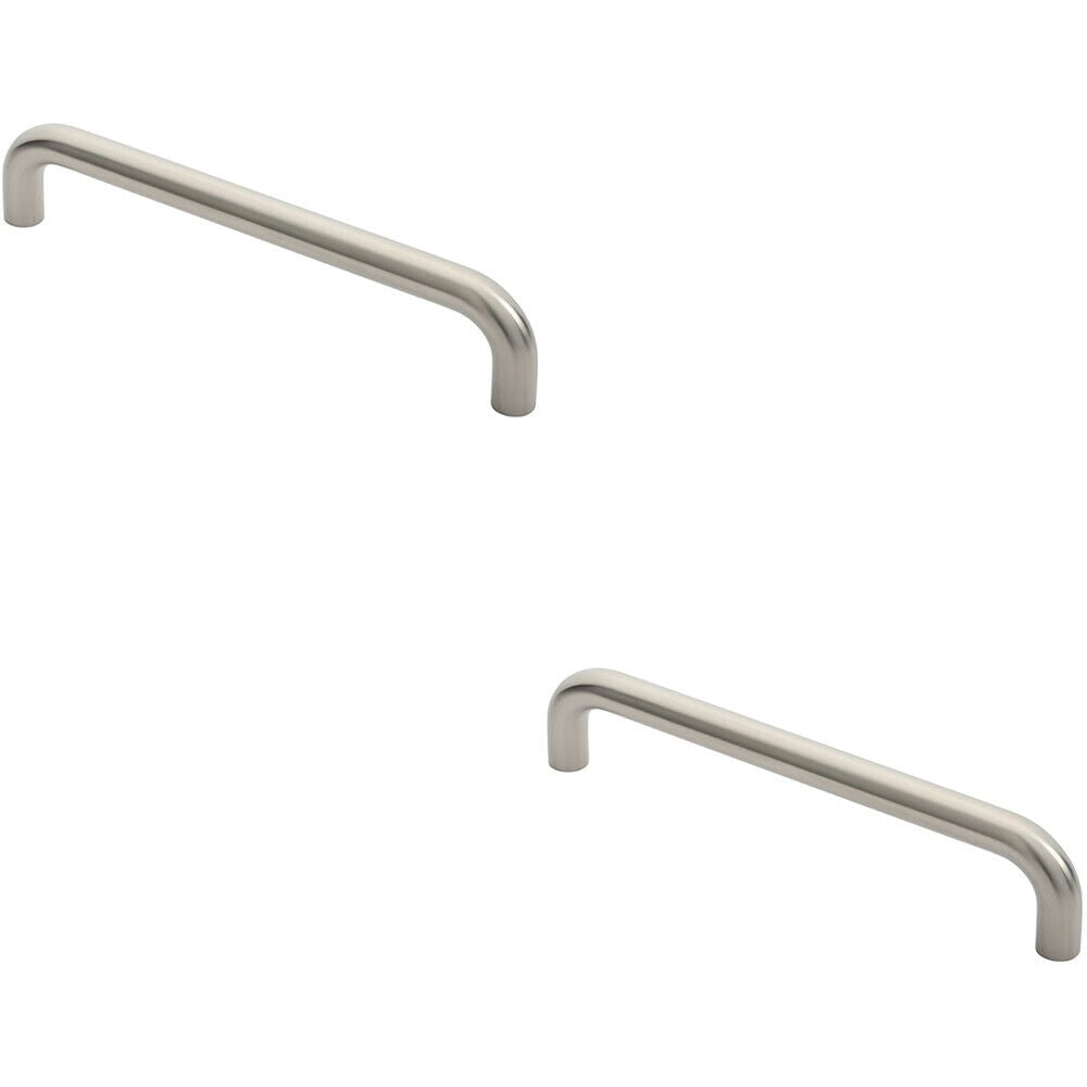 Loops 2x Round D Bar Pull Handle 22mm Dia 300mm Fixing Centres Satin Stainless Steel in Metallics
