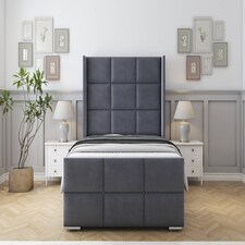 Sloomy Beaumont Steel Plush Bed Frame With 50"  Upholstered Wingback Headboard 6' Super King