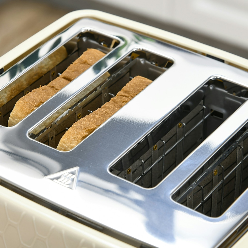 image 1 of HOMCOM 1.7L Kettle and Toaster Set with Defrost Reheat and Crumb Tray Beige