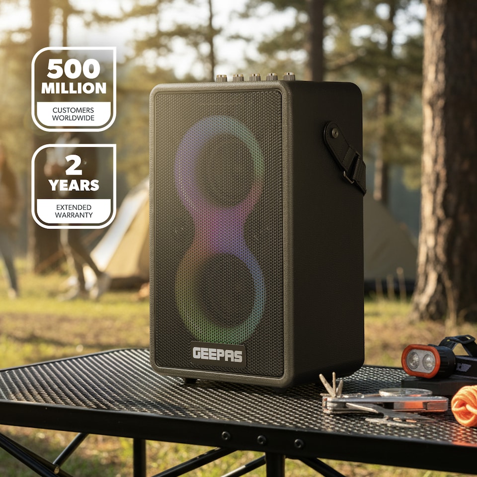 image 1 of GEEPAS Karaoke Machine RGB Lights Bluetooth Speaker With Mic Black