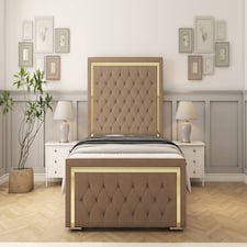 Sloomy Sofia Gold Mink Plush Bed Frame With Mattress With 50" Upholstered Headboard 4'6 Double
