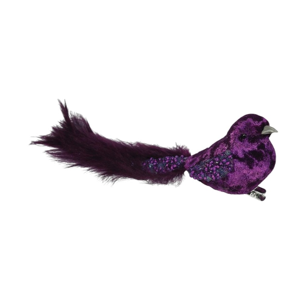 image 1 of Decorative Purple Velvet Bird With clip - 20cm
