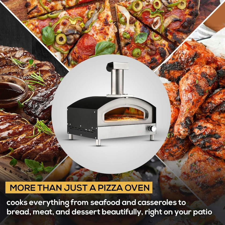 image 1 of Haven Gas Powered 13" Pizza Oven w/ Pizza Stone Base & Pizza Paddle Black/Silver