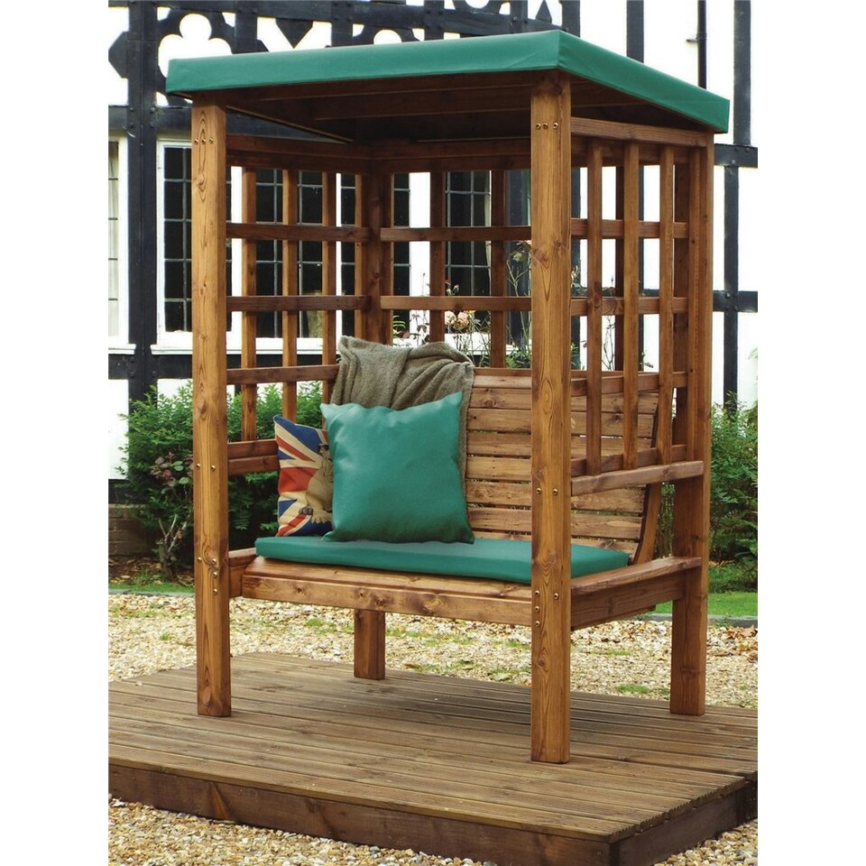 image 1 of Traditional Ewolth Two Seater Arbour With 1 x Bench Cushion Green & 1 x Scatter Cushion Green