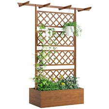 Outsunny Wooden Trellis Planter, Raised Garden Bed for Climbing Plants, Natural