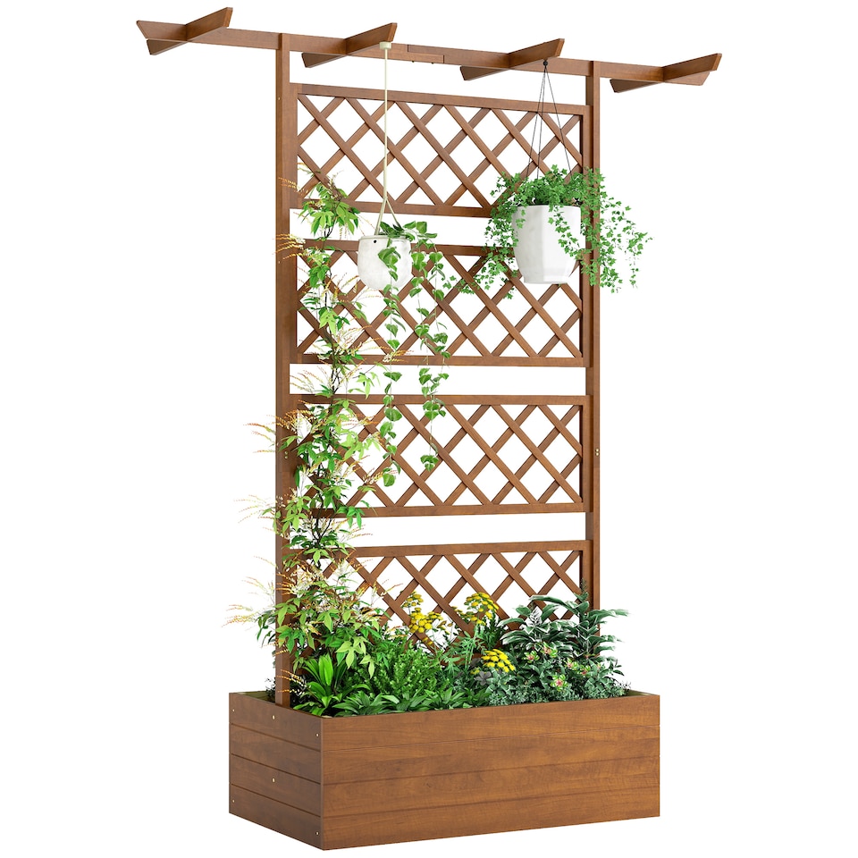 image 1 of Outsunny Wooden Trellis Planter, Raised Garden Bed for Climbing Plants, Natural