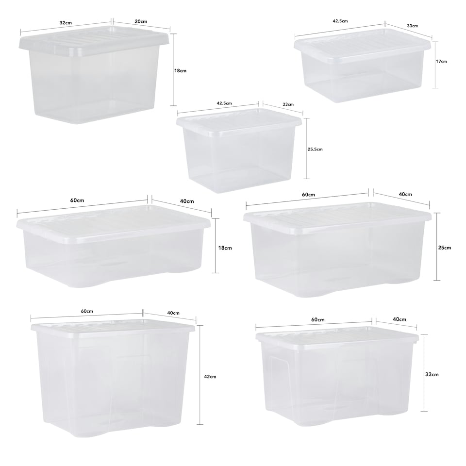 image 1 of Wham Crystal 7 x Multisize Stackable Plastic Storage Boxes with Lids Clear Clear