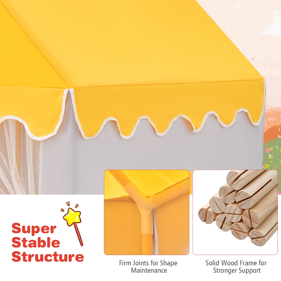 image 1 of COSTWAY Kids Play Tent Indoor Playhouse with Padded Mat-Yellow